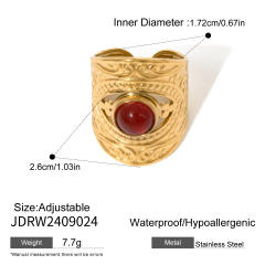 Vintage red agate stone statement stainless steel finger rings collection