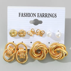 Fashion geometric hoop pearl earrings earrings suit 6-piece set
