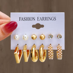 Fashion geometric hoop pearl earrings earrings suit 6-piece set