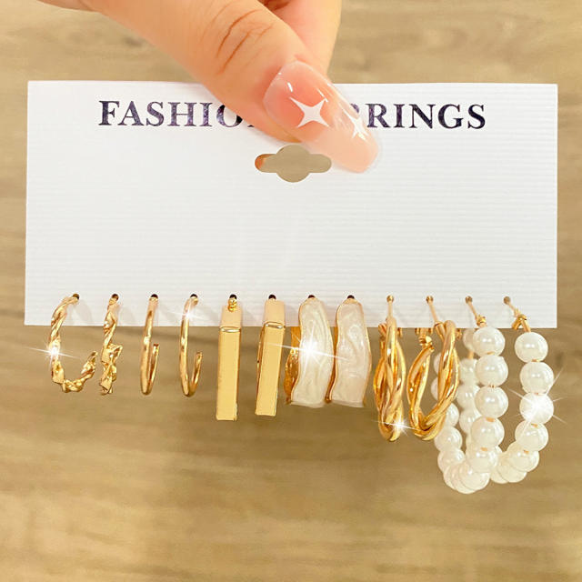 Fashion geometric hoop pearl earrings earrings suit 6-piece set
