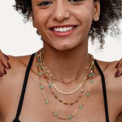 Gold Natural Stone Handmade Beaded Necklace 4 Layer stainless steel necklace