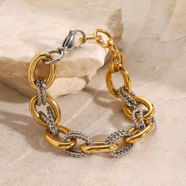 Chunky mix color stainless steel chain bracelet