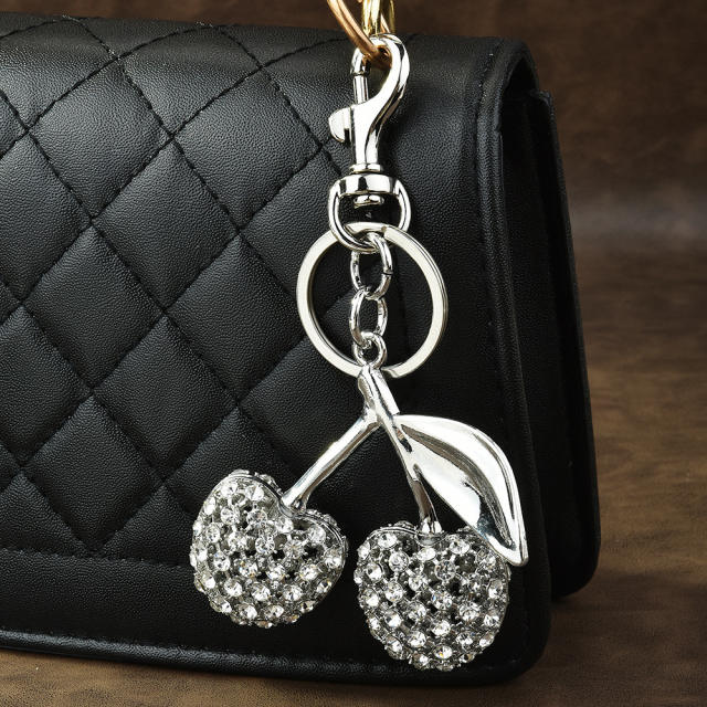 Delicate full diamond sweet cherry alloy keychain bag charm