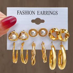 Fashion geometric hoop pearl earrings earrings suit 6-piece set