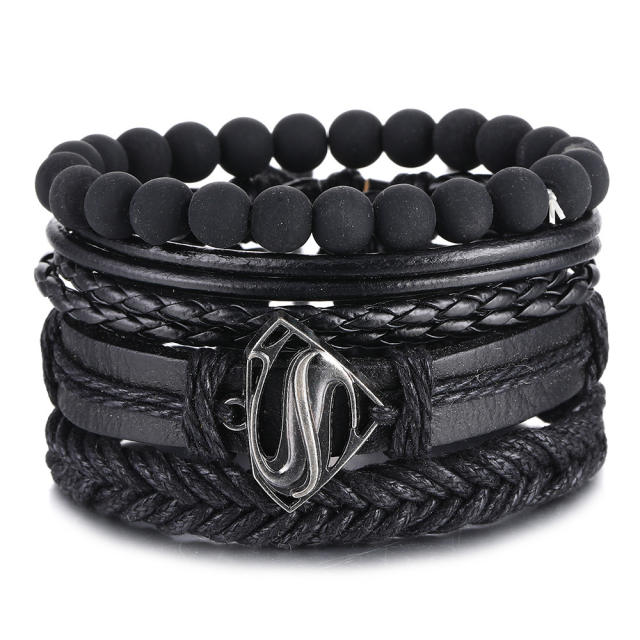 Men's DIY Woven suit Leather Bracelet Hot Selling Skull Beaded Punk Combination Bracelet