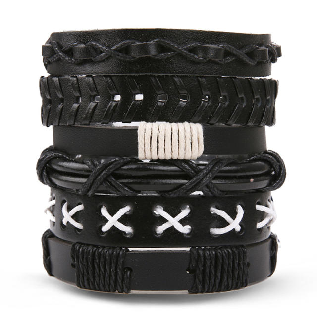 Men's DIY Woven suit Leather Bracelet Hot Selling Skull Beaded Punk Combination Bracelet