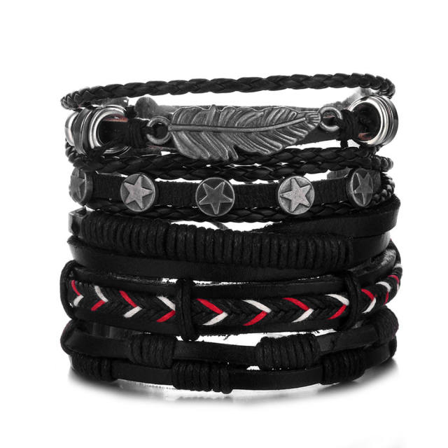 Men's DIY Woven suit Leather Bracelet Hot Selling Skull Beaded Punk Combination Bracelet