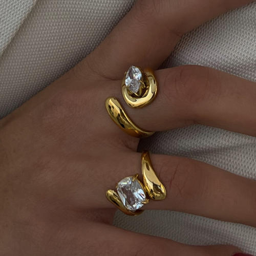 Luxury geometric line cubic zircon stainless steel finger rings