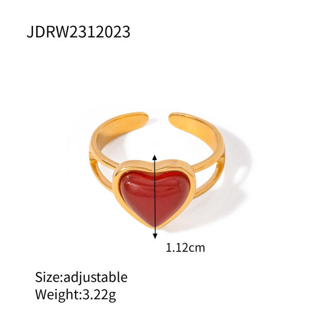Vintage red agate stone statement stainless steel finger rings collection