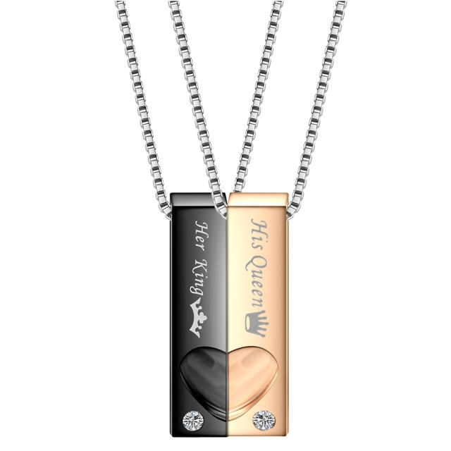 Valentine's Day gift titanium steel couple necklace Her King His Queen love Pendant
