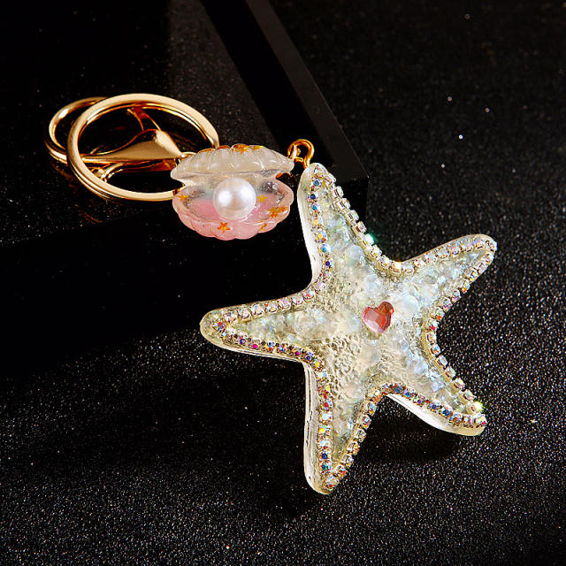 Pearl shell starfish keychain women bag pendant bag charm