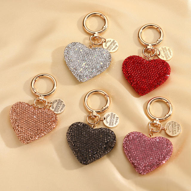 Full Diamond Peach Heart Keychain Car Key Pendant Fashion Tag Openable Heart Keychain