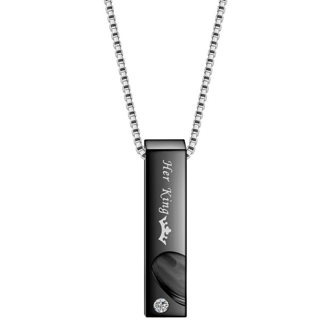Valentine's Day gift titanium steel couple necklace Her King His Queen love Pendant