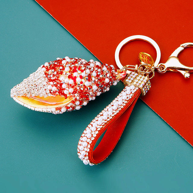 Diamond shell conch key chain cute women's bag charm