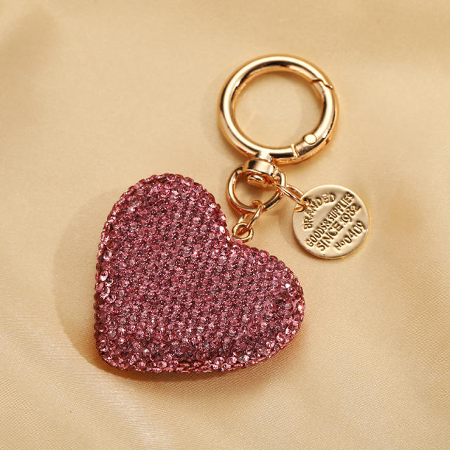 Full Diamond Peach Heart Keychain Car Key Pendant Fashion Tag Openable Heart Keychain