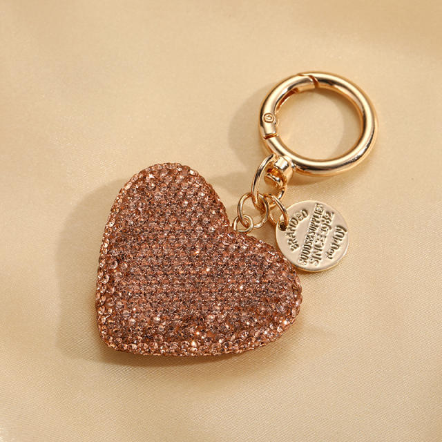 Full Diamond Peach Heart Keychain Car Key Pendant Fashion Tag Openable Heart Keychain