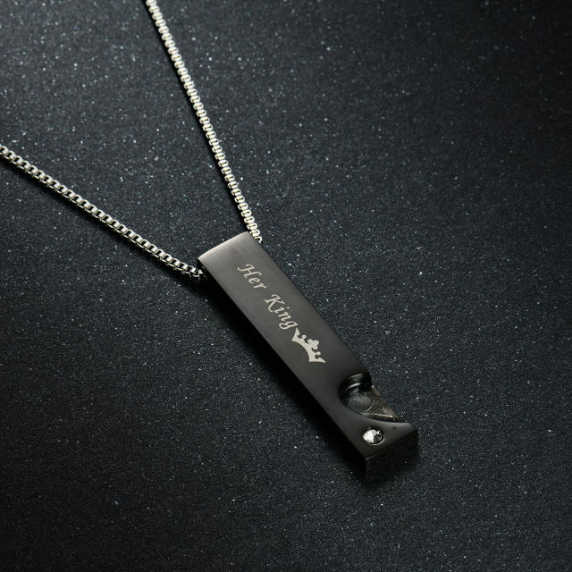 Valentine's Day gift titanium steel couple necklace Her King His Queen love Pendant