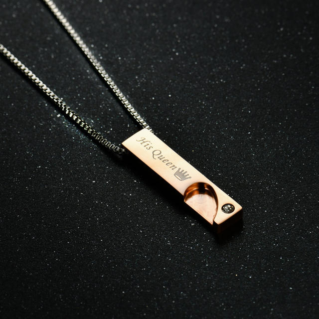 Valentine's Day gift titanium steel couple necklace Her King His Queen love Pendant