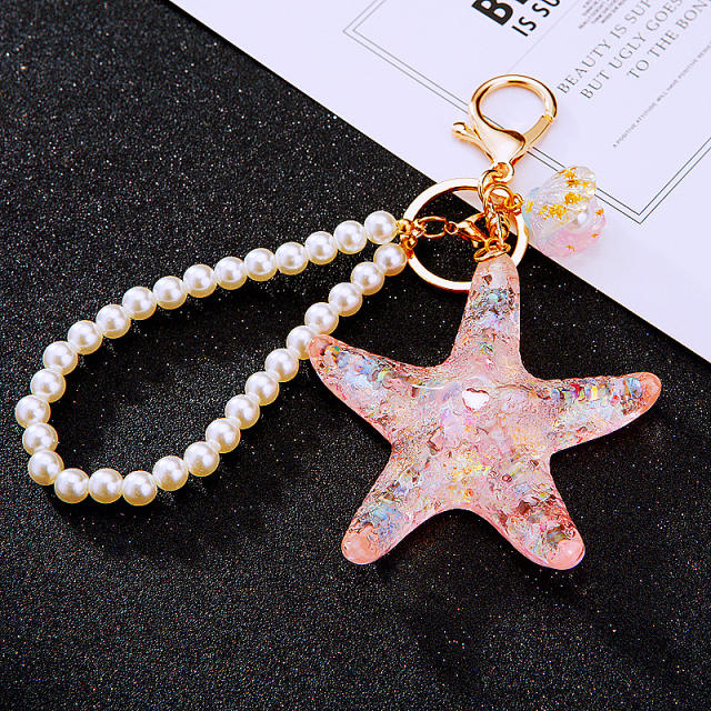 Pearl shell starfish keychain women bag pendant bag charm