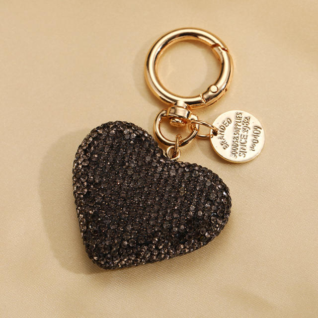 Full Diamond Peach Heart Keychain Car Key Pendant Fashion Tag Openable Heart Keychain