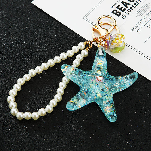 Pearl shell starfish keychain women bag pendant bag charm