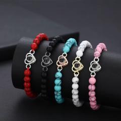 Hot Sale natural stone bead Black White Turquoise Love Bracelet 100 Language picture Bracelet