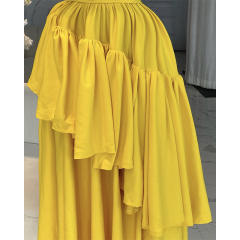 Sweet yellow color bow shoulder slip maxi dress for women