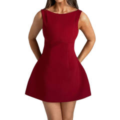 Elegant plain color backless women formal dress