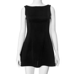 Elegant plain color backless women formal dress