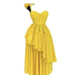 Sweet yellow color bow shoulder slip maxi dress for women