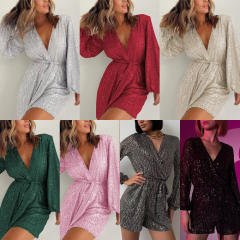 Festival party fashion sequined long sleeve rompers jumpsuit