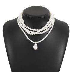 Elegant simple multi-layer pearl necklace choker necklace