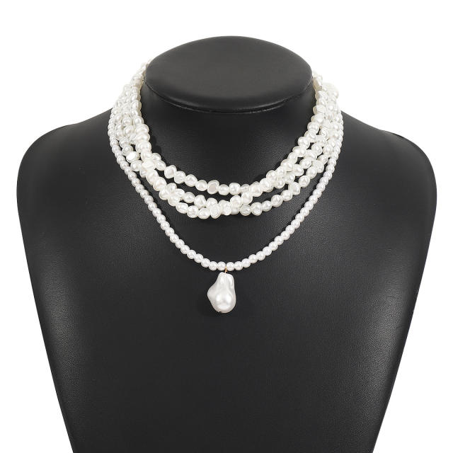 Elegant simple multi-layer pearl necklace choker necklace
