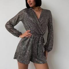 Festival party fashion sequined long sleeve rompers jumpsuit