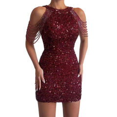 Sexy fashion halter neck tassel bodycon sequin dress short dress