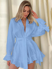 New Cotton Crepe Casual Lazy Vacation long sleeve tops shorts set suit
