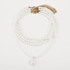 Elegant simple multi-layer pearl necklace choker necklace