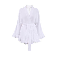 New Cotton Crepe Casual Lazy Vacation long sleeve tops shorts set suit