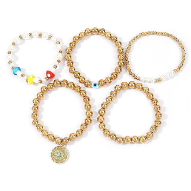 Vintage evil Eye CCB Beaded Bracelet Bohemian Creative Mushroom Stacked Bracelet for Women