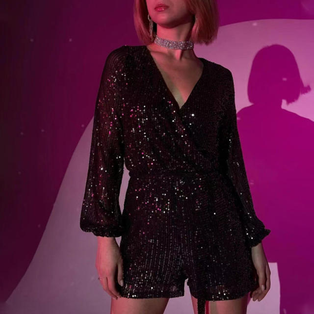 Festival party fashion sequined long sleeve rompers jumpsuit