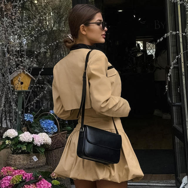 Personalized High Waist Solid Color Fashion Casual suit long sleeve crop tops skirt suit