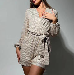 Festival party fashion sequined long sleeve rompers jumpsuit