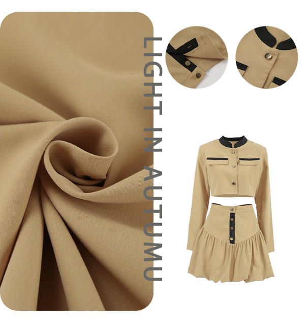 Personalized High Waist Solid Color Fashion Casual suit long sleeve crop tops skirt suit