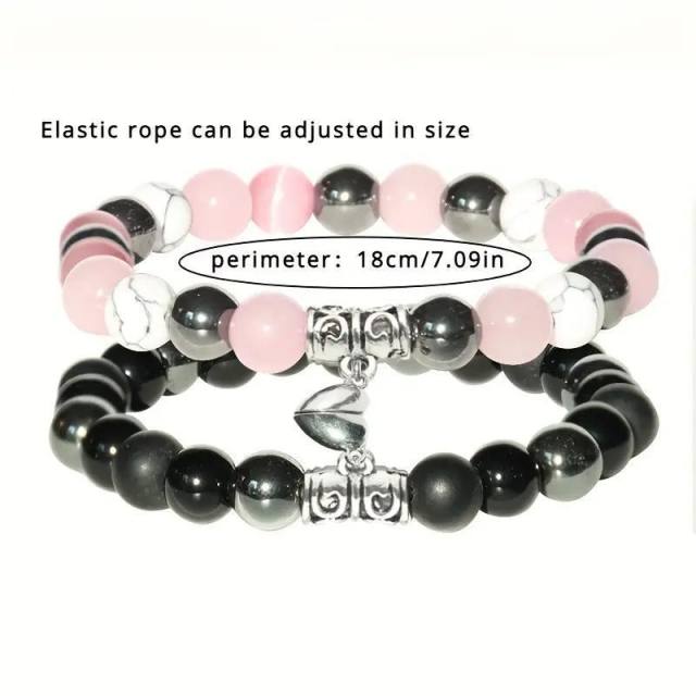 Jewelry suit 4-piece Set Natural Stone Couple Love Magnet Suction Bracelet Hexagonal Column Necklace
