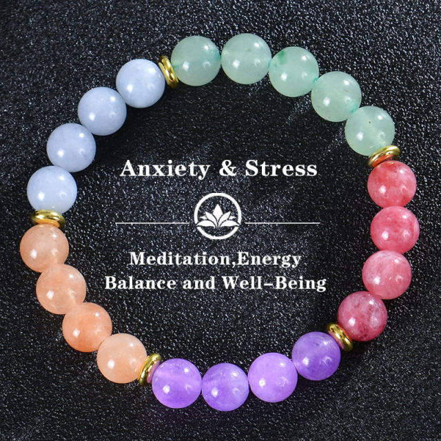 Bohemian Colorful Stone Bracelet Tiger Eye Crystal Beaded Yoga Stone Bracelet 7 Chakras Card Bracelet