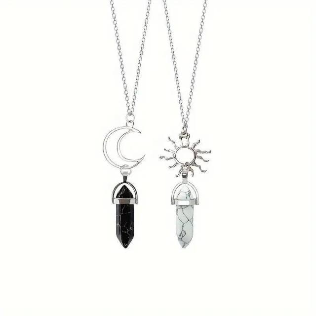 Jewelry suit 4-piece Set Natural Stone Couple Love Magnet Suction Bracelet Hexagonal Column Necklace