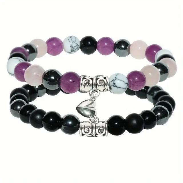 Jewelry suit 4-piece Set Natural Stone Couple Love Magnet Suction Bracelet Hexagonal Column Necklace