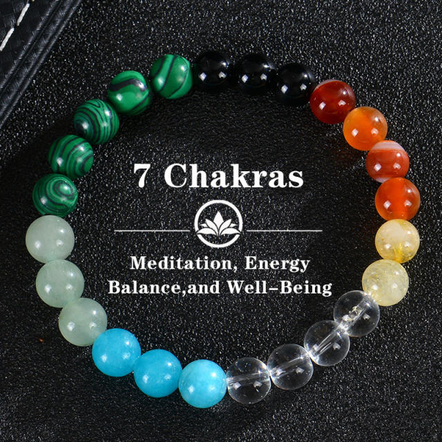 Bohemian Colorful Stone Bracelet Tiger Eye Crystal Beaded Yoga Stone Bracelet 7 Chakras Card Bracelet
