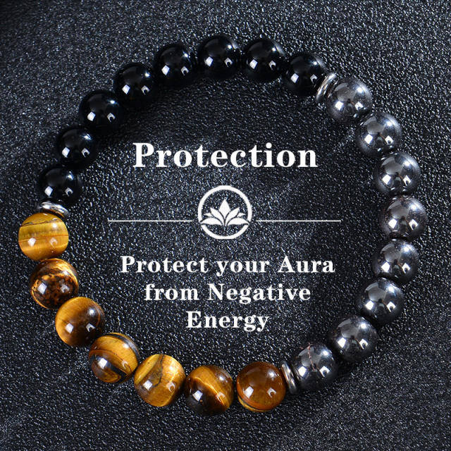 Bohemian Colorful Stone Bracelet Tiger Eye Crystal Beaded Yoga Stone Bracelet 7 Chakras Card Bracelet