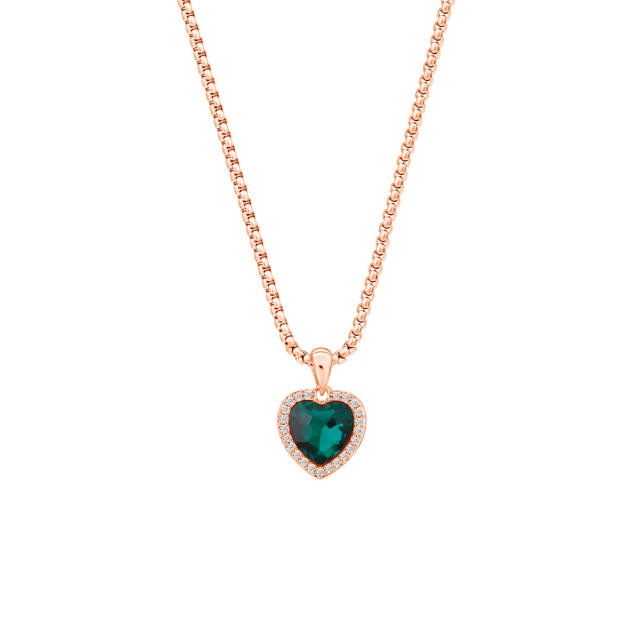 zircon ocean heart copper pendant necklace women DIY engrave letter birthsstone necklace
